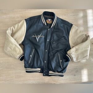 Harley-Davidson Black and Cream Bomber lettermen Jacket